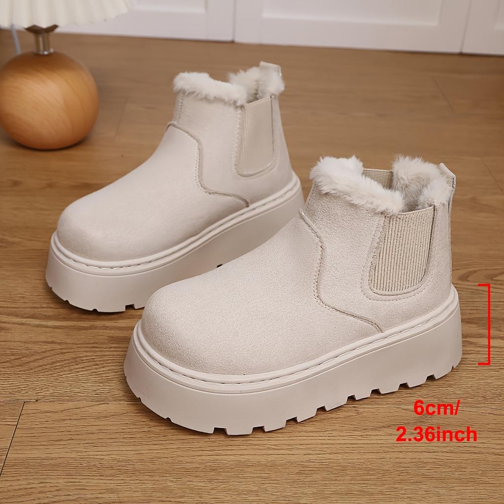 Large Thick Soled Snow Boots, Winter  with Plush Warm Boots, Fashionable and Versatile Solid Color Shoes