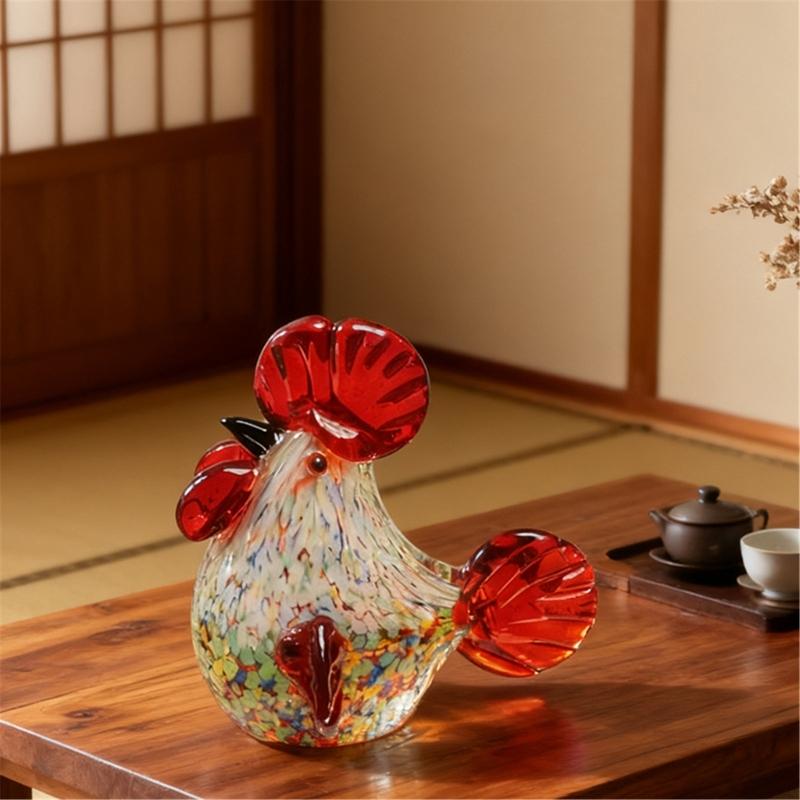 Artistic Glass Roosters Figurine Colorful Handmade Craft Safe Decoration for Family Homes with Children