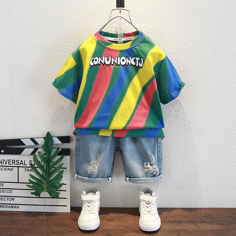 Stylish Boys Summer Outfit Set 2024 Trendy Short Sleeve T-shirt And Shorts For Kids Age 3 To 8 Years
