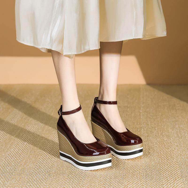 Dámské boty na klínu s kulatou špičkou, vysoký podpatek, platforma, univerzální lodičky, silná podrážka, dámské ležérní společenské boty, elegantní, De Mujer