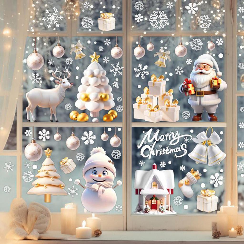 Christmas Decals Santa Claus Waterproof Home Decor Cartoon Window Stickers Christmas Clings for Party Holiday Winter Glass Wall