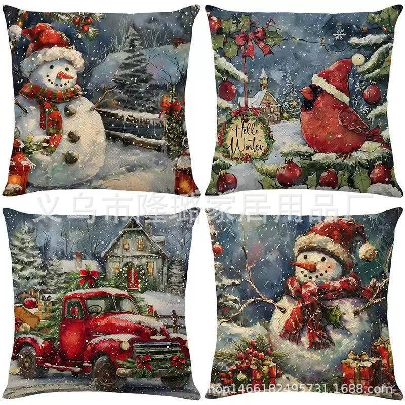 Santa Claus Bell Garland Pillow Cover Christmas Decorative Sofa Cushion Pillow Cover