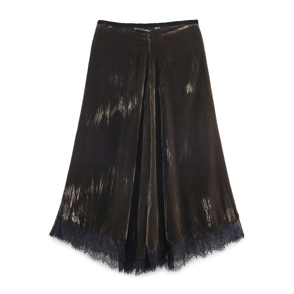 2025 Autumn European Style Women's Velvet Lace Skirt