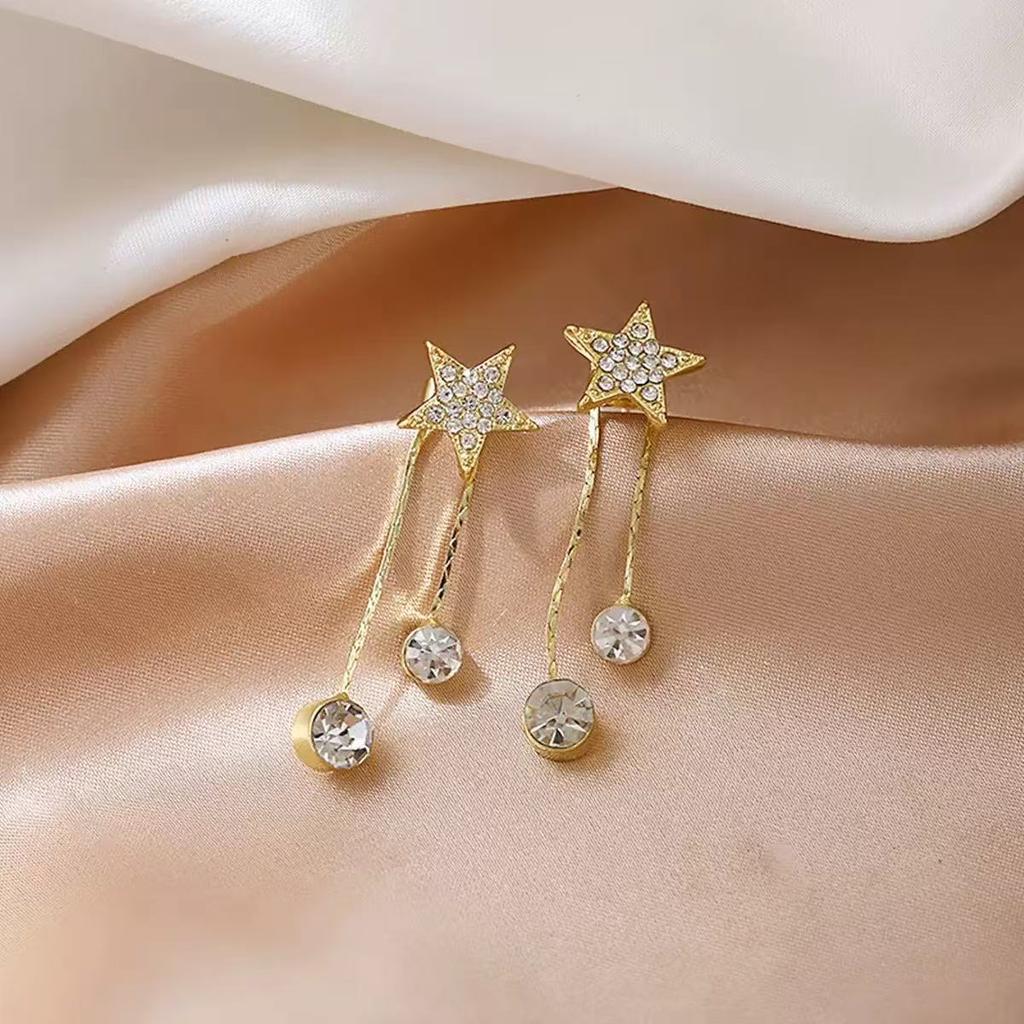 Korean Design Five - Pointed Star Tassel Earrings , Chic Fashion Drop Earrings for Women , Gold Alloy