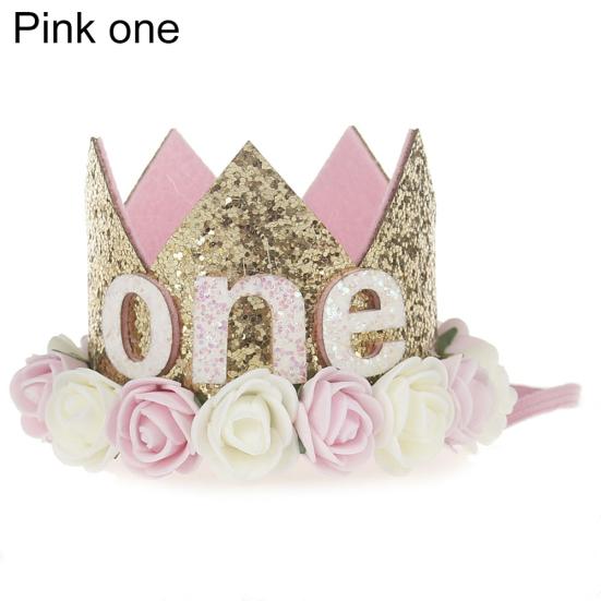 Baby Girl Crown Letter Shiny Sequins Flower Headwear Birthday Festival Headband