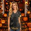 Women V Neck Short Sleeve Top with Pockets Halloween Theme Printed Scrub Shirt for Healthcare Professionals
