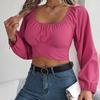 Women Long Sleeve Square Neck Tees Solid Color T Shirt  Ladies Tee Shirt Street Wear Top