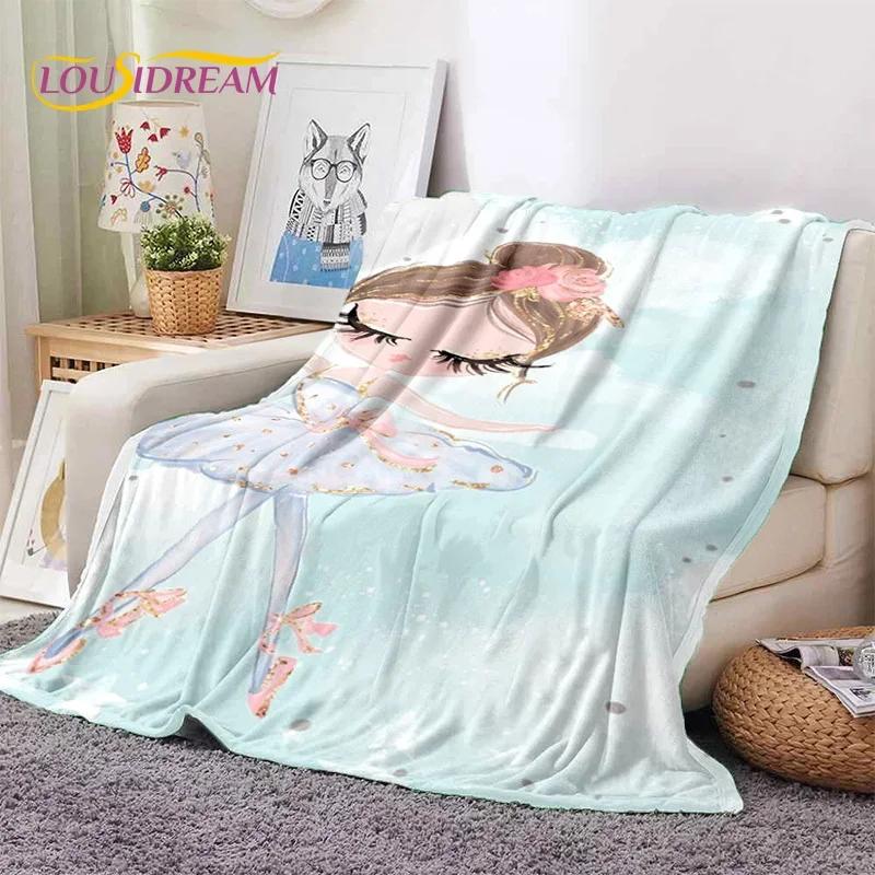 Urocza Dziewczynka Baletnica Wróżka Kreskówkowa Miękki Koc Flanelowy do Łóżka Sypialni Sofy Pikniku, Koc do Okrycia na Zewnątrz Rekreacja Prezent