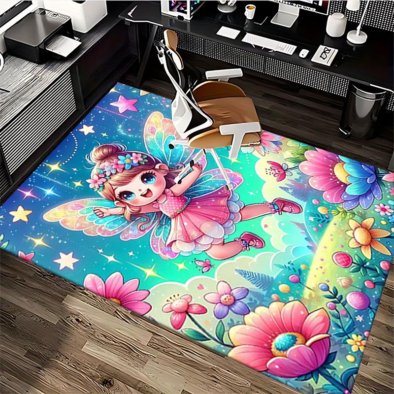 1pc Anime Fairy Chair Mat - Fantasy Floral Office Rug, Non-Slip Carpet for Desk Chairs, Decorative Gift for Anime Lovers, Suitable for Home and Office