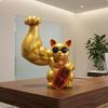 Auspicious Cat Figurine Gold-Colored Waving Statue Red Plaque Desktop