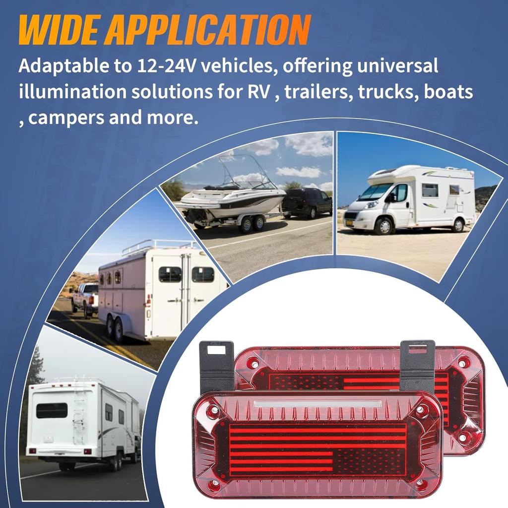 Gonice Patriotic RV Camper Tail Lights With License Plate Holder - American Flag Design 57 LEDs Trailer Tail Lights With Running, Turn Signal, Brake,