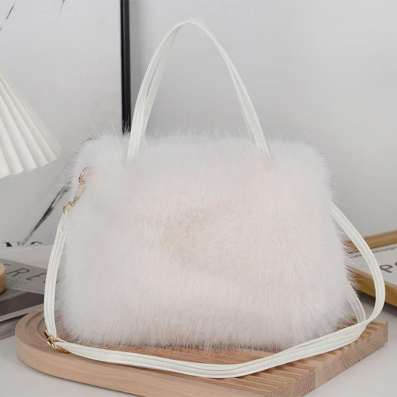 

Autumn and winter new plush handbag, Korean version of versatile one-shoulder messenger tote square bag, high-end fashion women s bag 32/23/13 белый