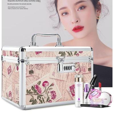 Valigetta Cosmetica Portatile a Doppio Strato in Lega di Alluminio con Specchio e Chiusura a Combinazione