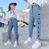 Fashion Heart Print Girl Jeans Elastic Waist Casual Pants Kids Spring Autumn Children's Clothing
