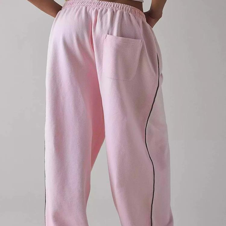 Gray Y2k Letter Embroidery Women Sweatpants Casual Loose Pink Joggers Wide Leg Straight Pants Classic Sports Trousers