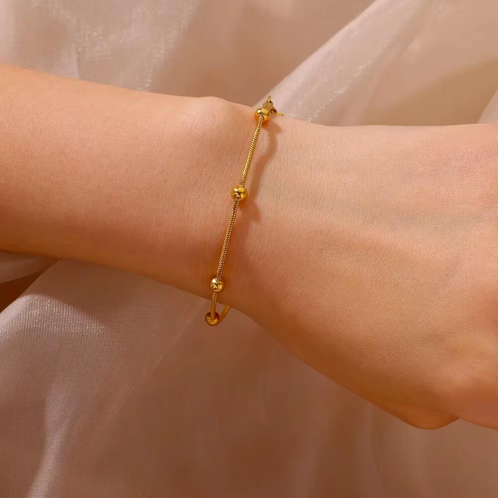 Minimalist Gold Beaded Snake Chain Bracelet for Women Stainless Steel Adjustable Dainty Ball Bracelet Minimalist Jewelry Gift