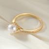 Minimalist Inlaid Imitation Pearl CZ Women's Ring Trendy Gold Color Geometry Daily Wear Party Jewelry Anniversary Gift