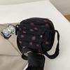 Pink Strawberry Print Corduroy Mini Backpack Cute Small Crossbody Bag With Woven Strap Daily Shopping Fashion Purse