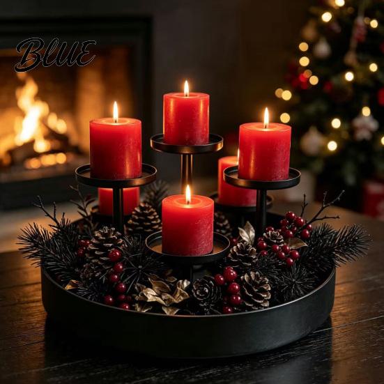 Indoor Ambient Lighting Elegant Fireplace Holder Circular Pillar Candle Stand Metal 4-Pillar Tiered Mantle Decor