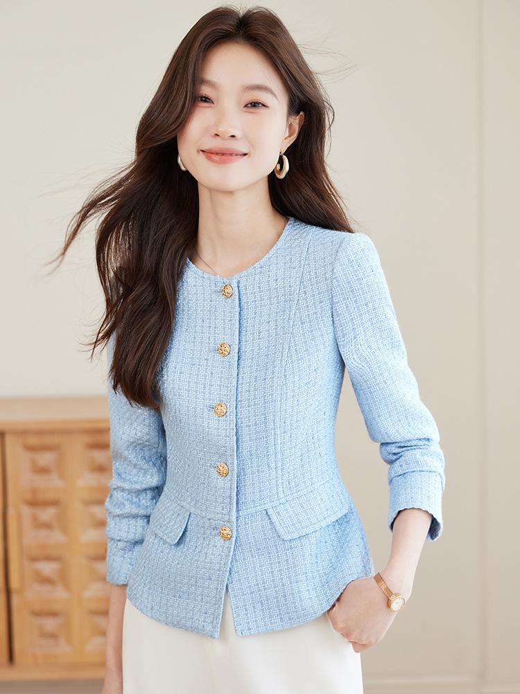 

Women s Petite Blue French-Style Jacket - 2025 High-End Socialite Temperament L