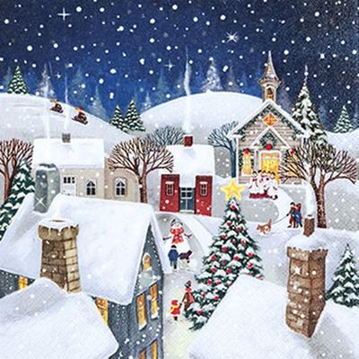 Lot De 20 Serviettes Papier Village Enneigé De Noel
