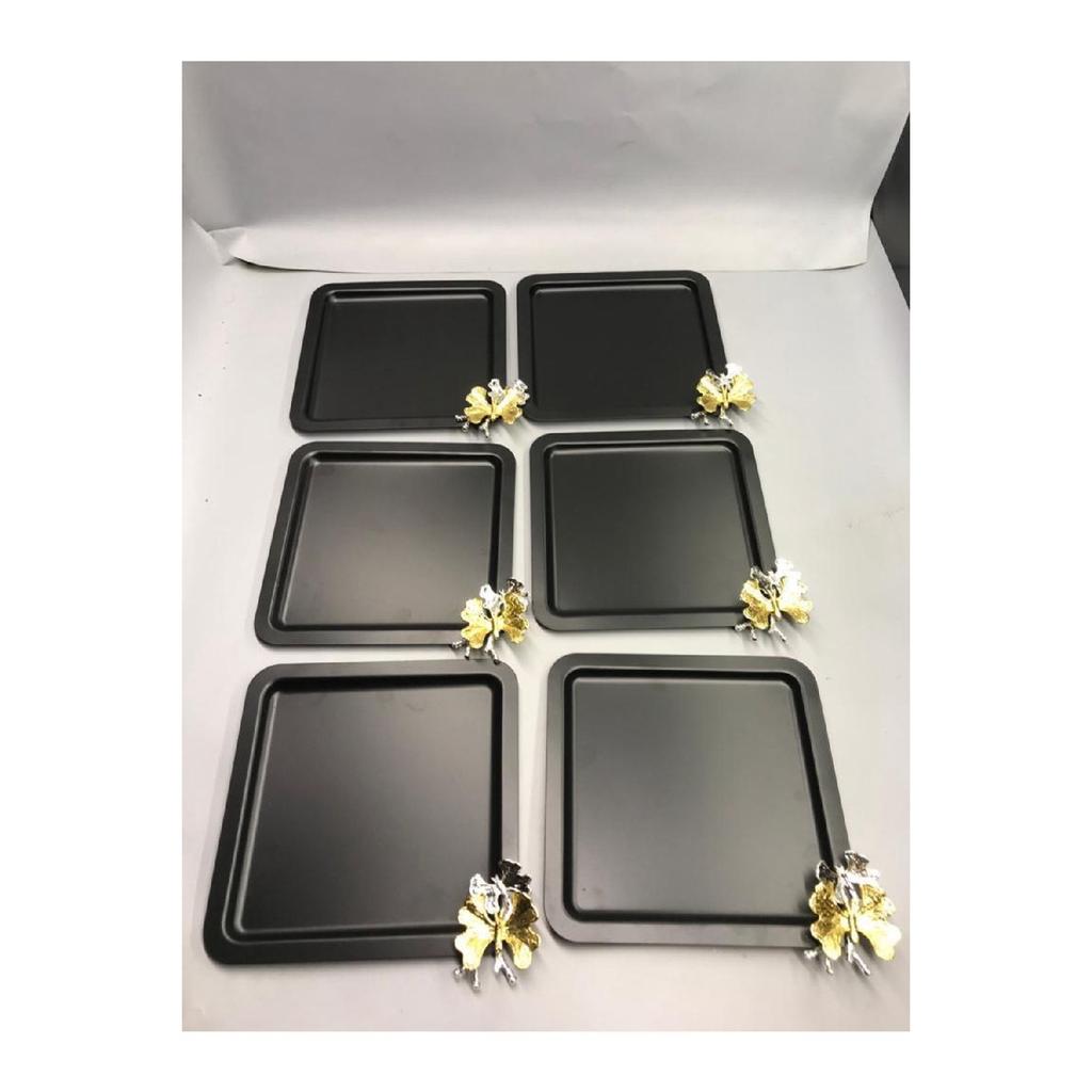 Luxus Quadratisch Schmetterling Zubehör Edelstahl Set von 6 Silber Kaffee, Tee, Dekorative Präsentation Serviertablett