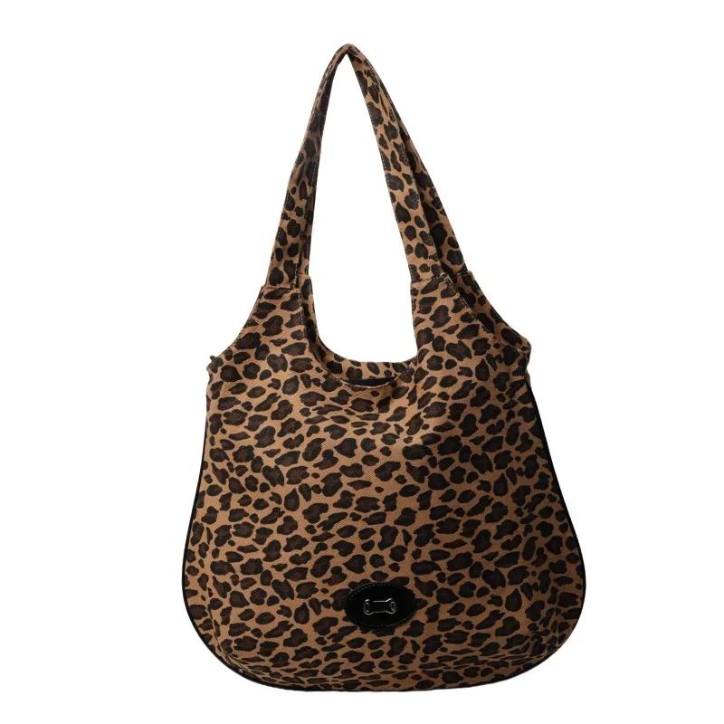 Pendlertasche aus Segeltuch mit Leopardenmuster für Damen, modische Umhängetasche für Studenten, Klasse, Paquete Tote