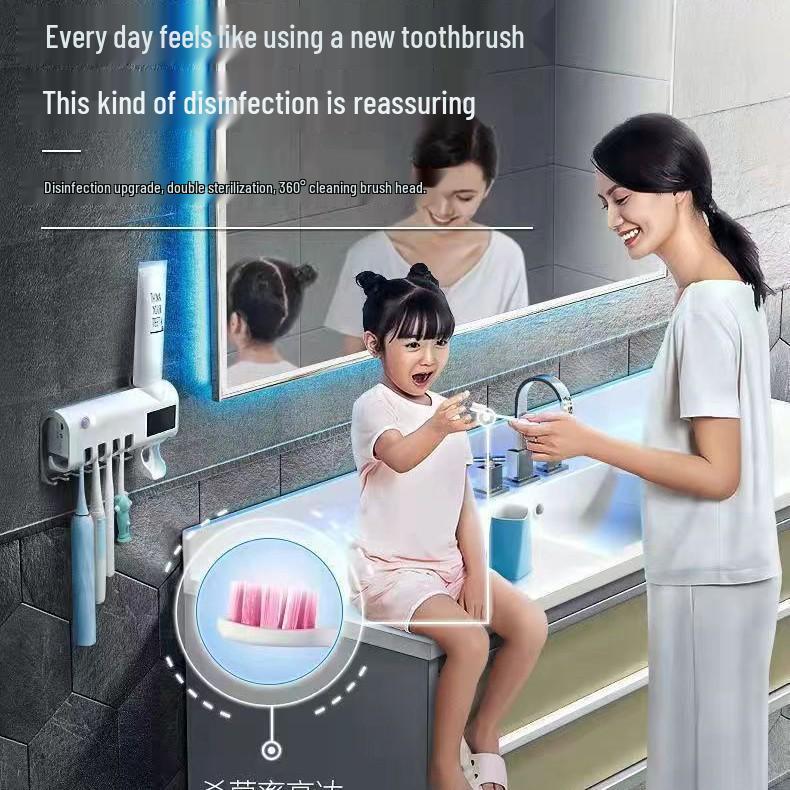 Smart UV Toothbrush Sterilizer & Dispenser with Storage Rack