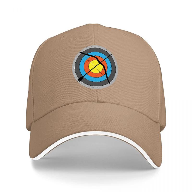 Bogenschießen Ziel Design Baseballkappe Schwarz Verstellbare Mütze mit buntem Zielscheibenmuster Sportlicher Stil für Outdoor-Enthusiasten