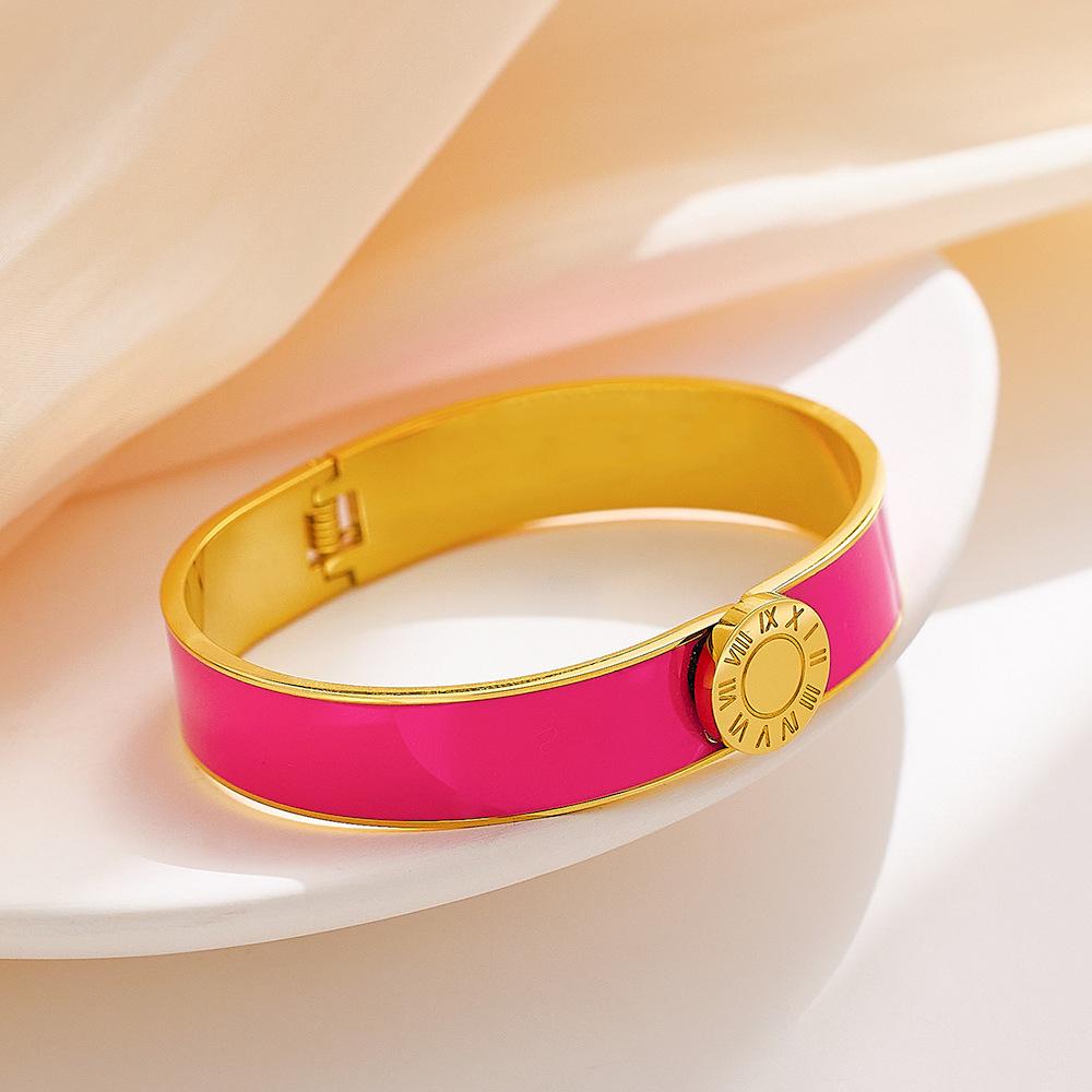 Popularity Stainless Steel Colorful Sweet Enamel Shell Bangle for Women Round Roman Numerals Bracelet Waterproof Trendy Jewelry