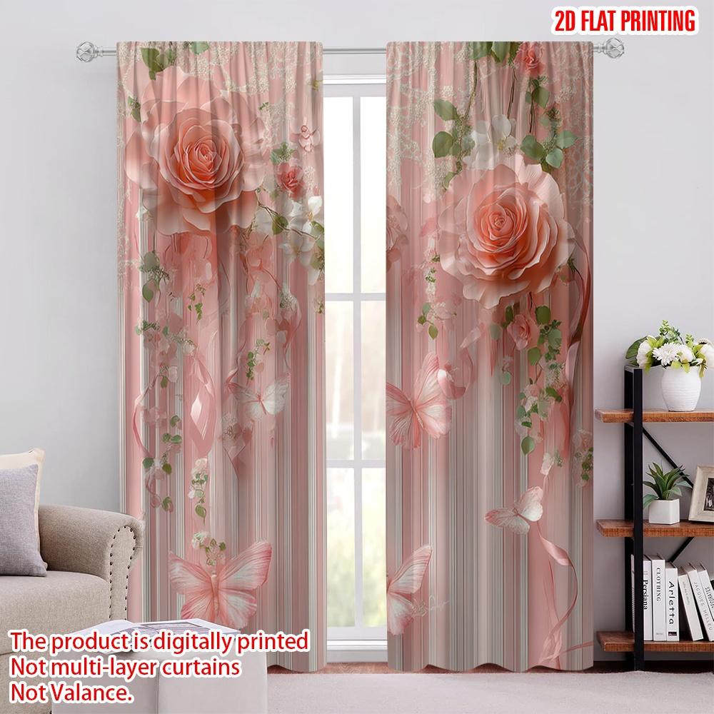 2pcs Window Treatment Curtains Floral Butterfly Fabric,Without Electricity Family Party Use for All Occasions