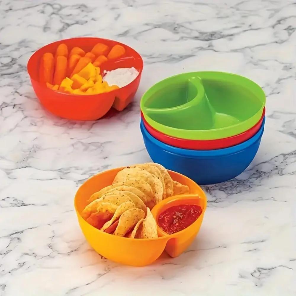 Divided Cereal Bowl 2 Grids Snack Bowl Portable French Fries Bowls Salad