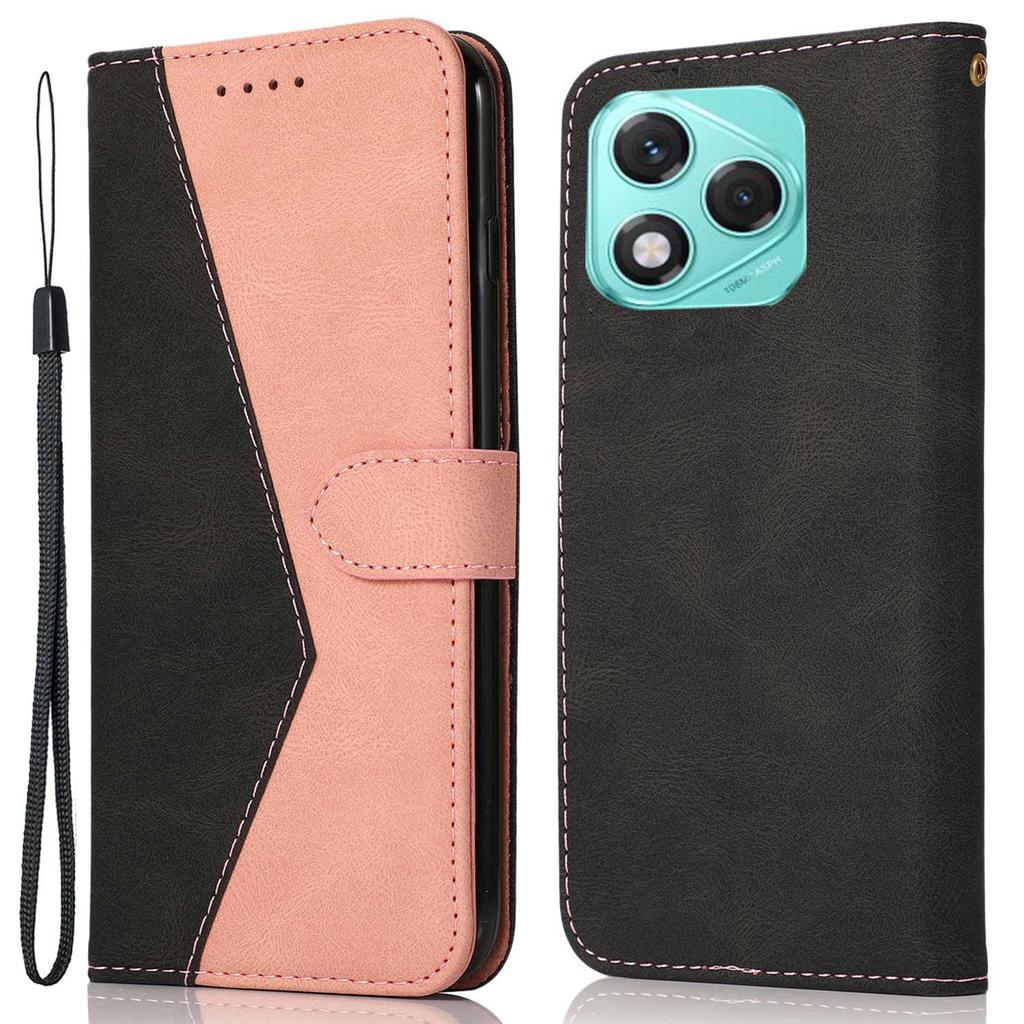For Honor 400 Lite 5G Case Color Splicing Wallet Stand Leather Phone Cover with Wrist Strap