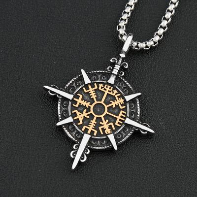 Vintage Viking Vegvisir Compass Pendant Necklaces For Men 316L Stainless Steel Nordic Amulet Necklace  Jewelry
