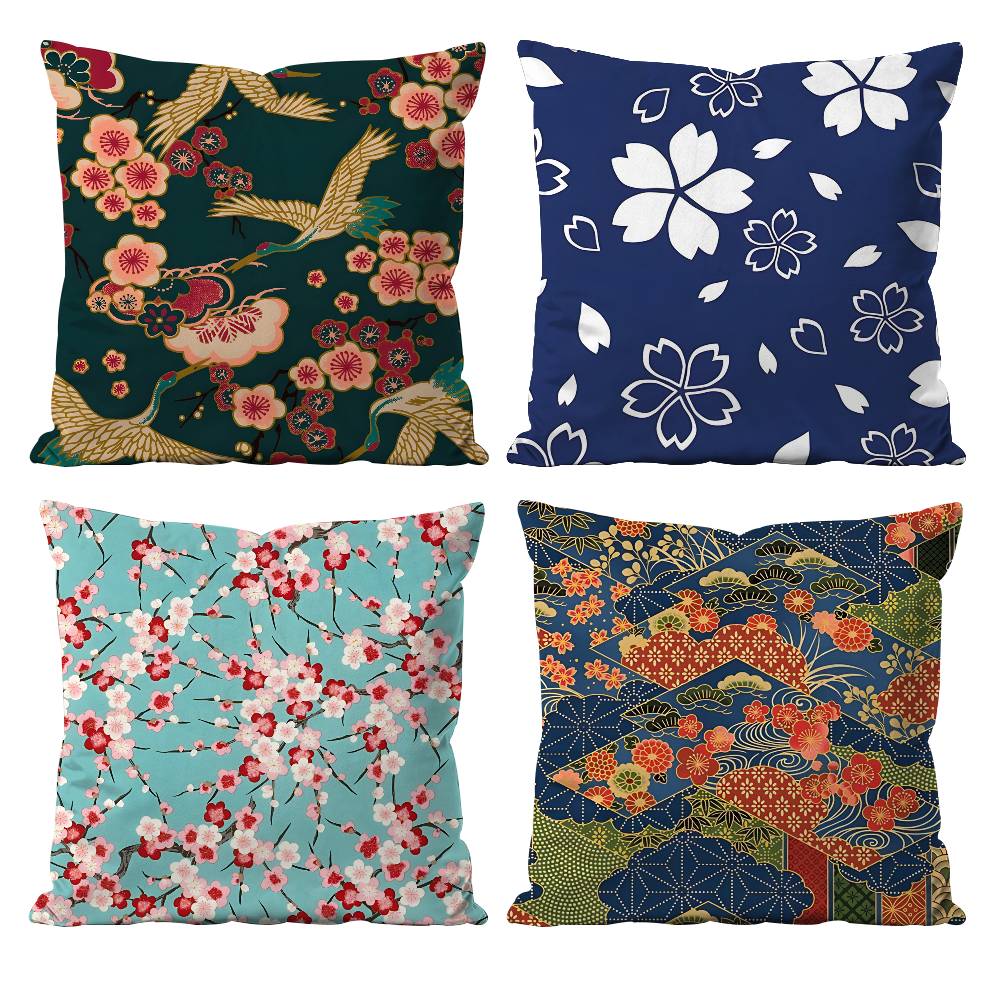 ART K-Kimono Fabric Pillow Case Anti-dustmite Pillowcase Invisible zipper silky short plush Sofa cushion cover