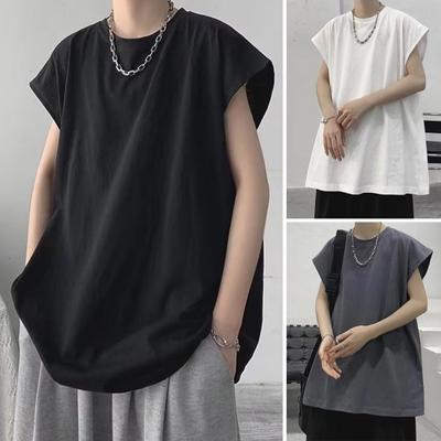 Men Summer T-shirt O Neck Sleeveless Loose Solid Color Plus Size Mid Length Casual Soft Breathable Pullover Sports Tank Top