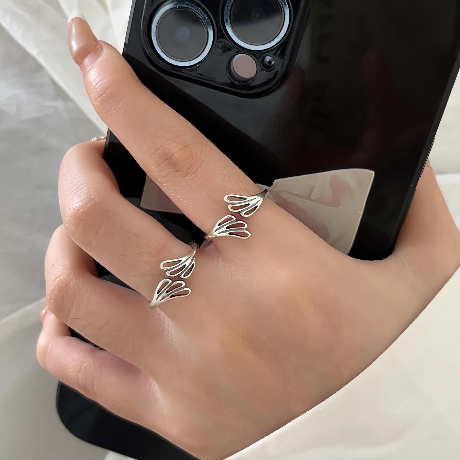 

Thai Silver S925 Petal Ring: Women s Simple, Retro, Versatile Sterling Silver Open Ring