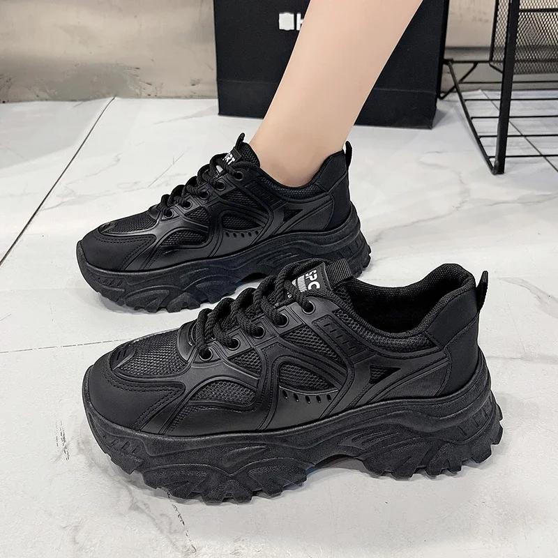 New Spring Fashionable Thick-soled Student White Shoes Comfortable/Wear-resistant Round-toe Breathable Sports and Casual Shoes