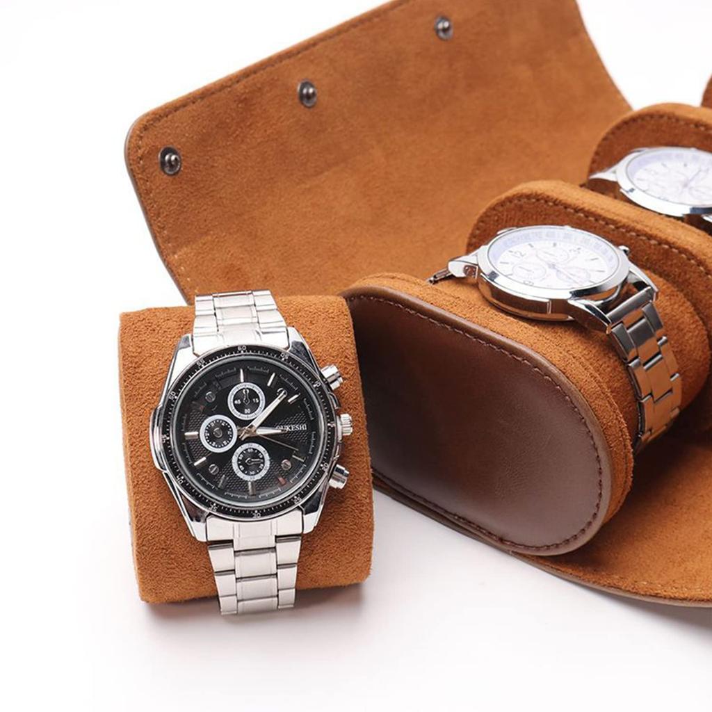 Protable Craftsmen Removable Organizer Display - Recycled Leather Watch Case for Men and Women - 3-Piece Watch Storage with Solid Dividers for Home St