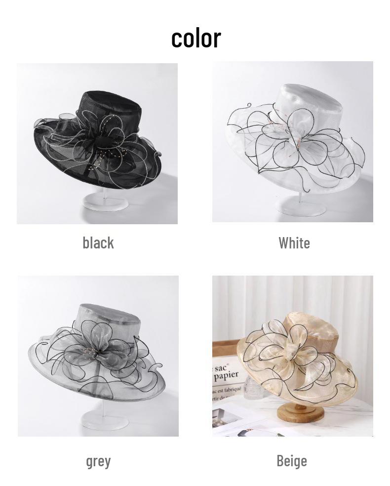 Elegant Women's Organza Sun Hat with Large Flower - European & American Style