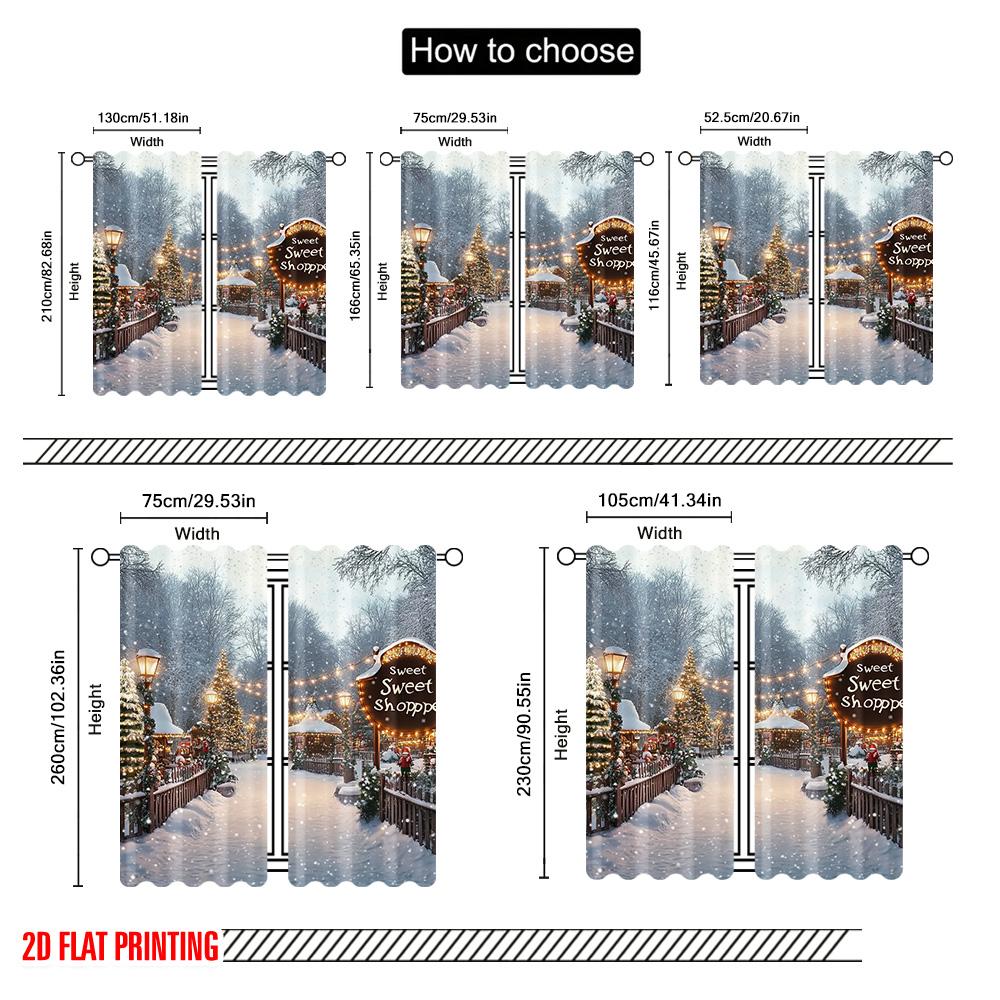 2 Stück 2D Flachdruck Weihnachtsszene Vorhang Winterwunderland 101 100% Polyester Ohne Strom Festliche Wanddekoration