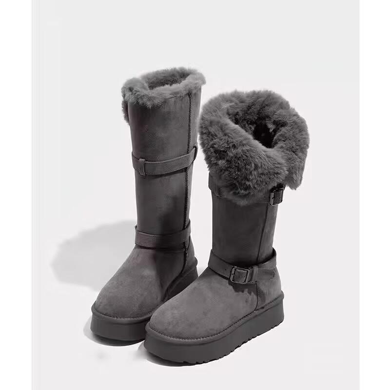 

The night before the first snow 2025 winter cotton shoes two wear buckles with thick soles fluffy flanged warm non-slip medium tube snow boots women 40