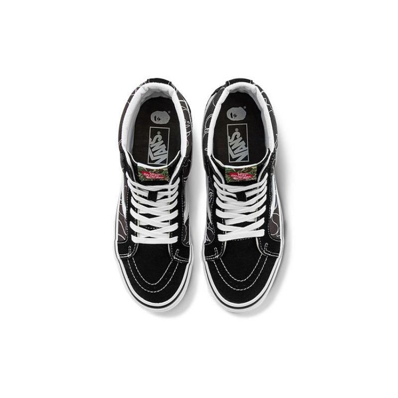 A BATHING APE x Vans SK8-Hi 38 DX Tela Pelle Scamosciata Divisa Collaborazione Resistente all'Usura Leggerezza Scarpe da Skate Unisex High Top Nere VN0A38GF7BG