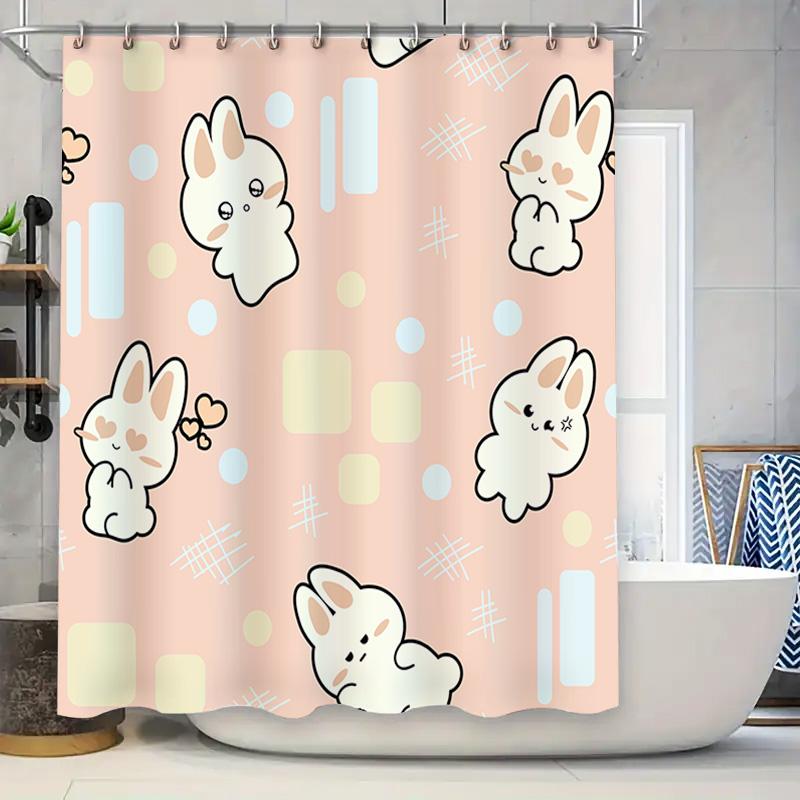 

Pink Bunny Printed Shower Curtain Bathroom Decor Set For Girls Kids Modern Waterproof Fabric Shower Panels Free Hook Included (1 W60H190(CM)-1 Pcs