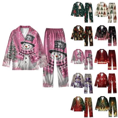 Completo da Donna Stampato a 2 Pezzi Top a Maniche Lunghe con Bottoni Pantaloni a Gamba Larga Set Completo Pigiama Tuta Casual da Casa