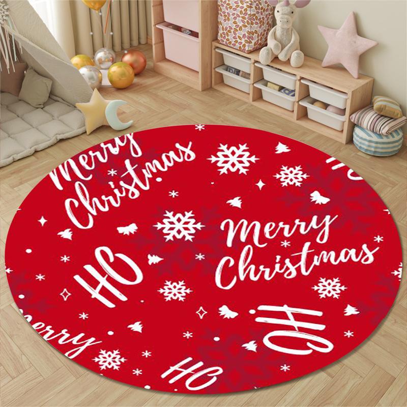 Round Carpet Merry Christmas Lettering Snowflake Red Holiday Party Room Decor