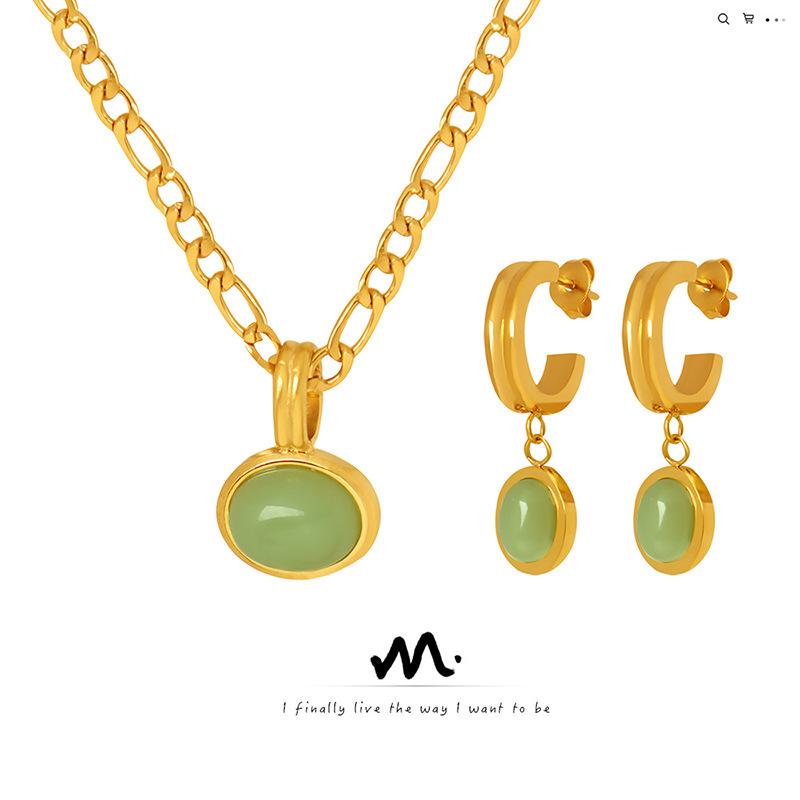 Mysterious french non-fading niche style green aventurine pendant titanium steel necklace jewelry earrings jewelry