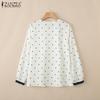 ZANZEA Women Splice Doll Collar Casual Long Sleeve Polka Dot Print Blouse