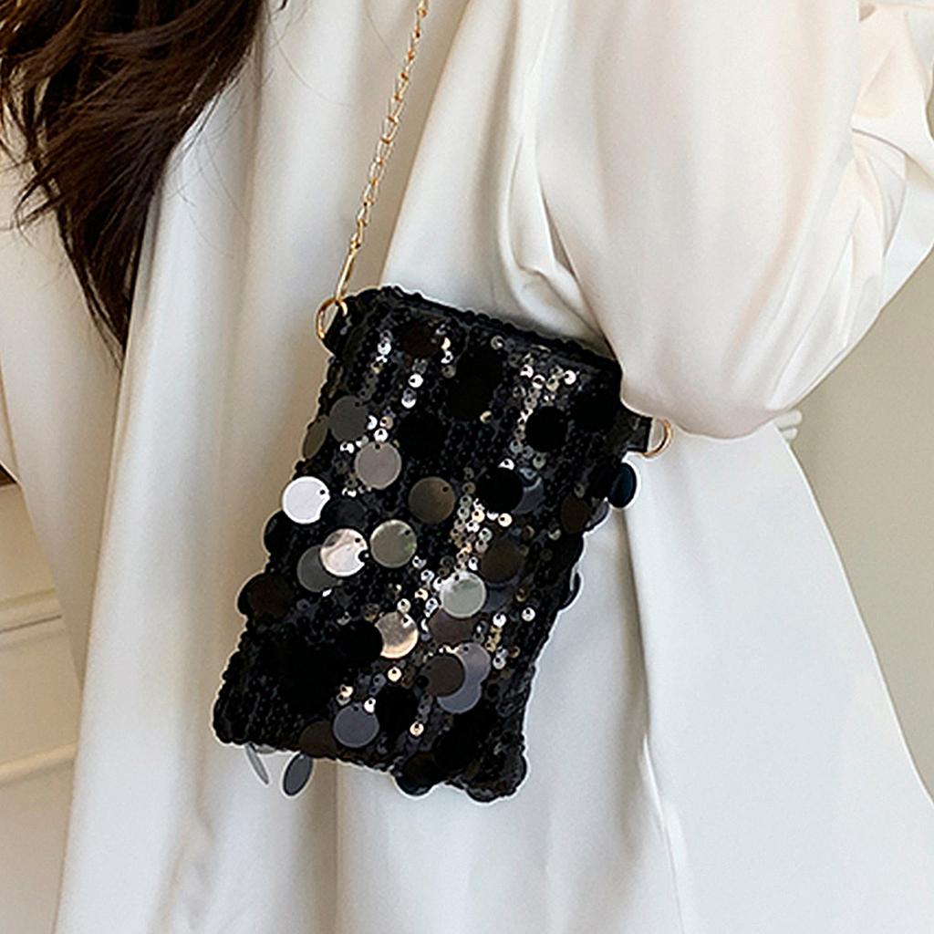 Fashion Trend Sequined Chain Shoulder Bag Small Square Tote Bag Simple Versatile Spice Girl Going Out Casual Messenger Bag Women