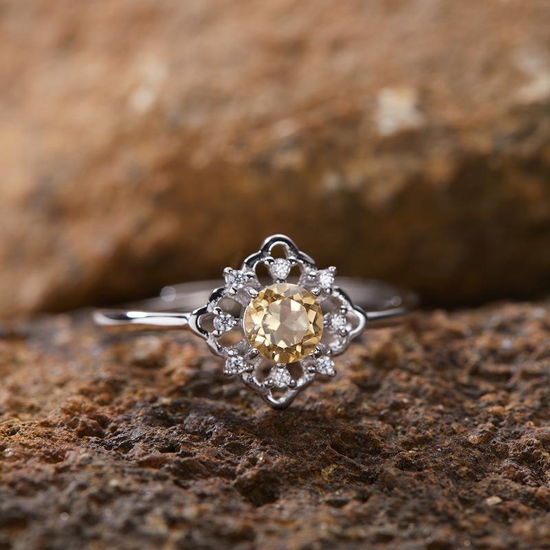 

High Sense Light Luxury S925 Sterling Silver Plated 18K Gold Natural Colored Treasure Ring Index Finger Ring Niche Jewelry Women